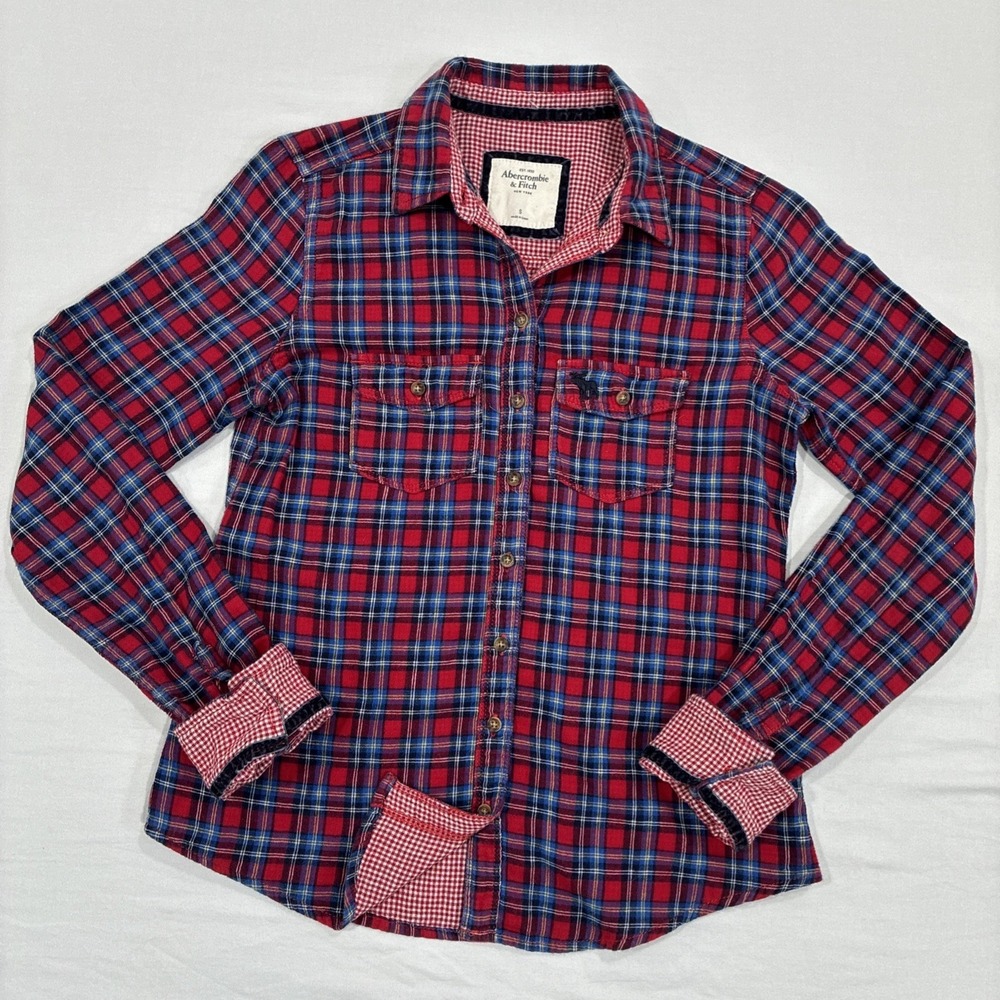 Abercrombie & Fitch Shirt Womens Small Red Flannel Button up Plaid